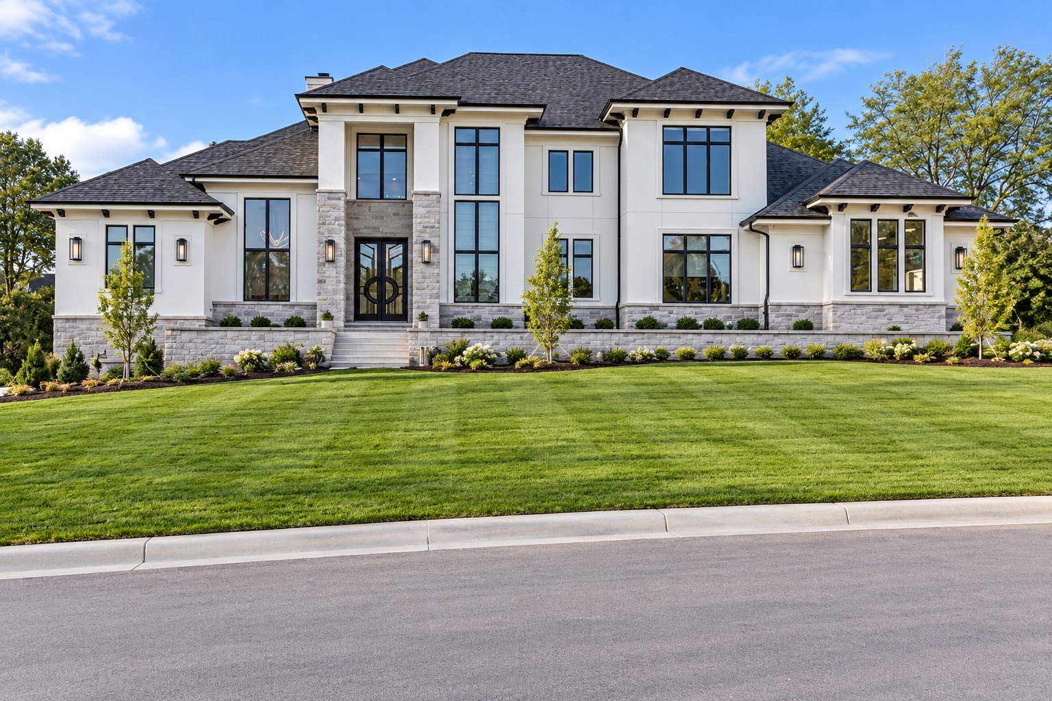 Carlisle modern custom home exterior in Brookfield by Kingfogl Construction