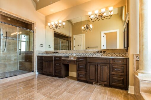 Presidio primary bath long dark vanity with makeup area