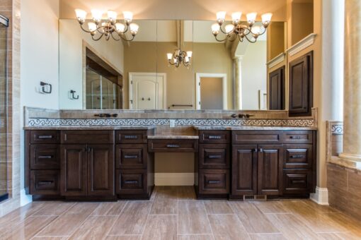 Presidio primary bath double vanity with chandeliers