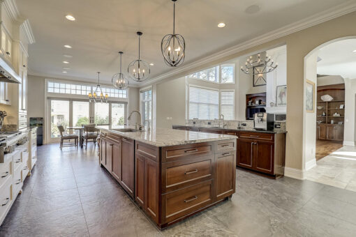 Wildwood kitchen with two wood islands
