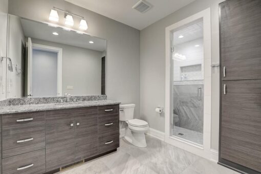 Wildwood bathroom with dark wood vanity