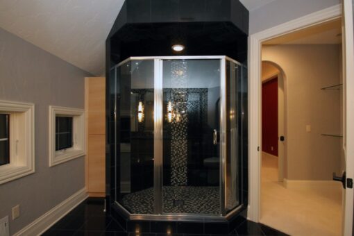 Haven glass shower with mosaic tile