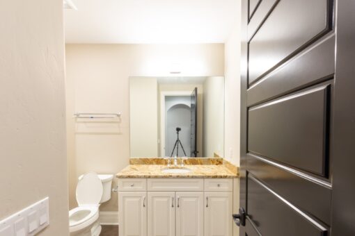 Woodland bathroom with white vanity
