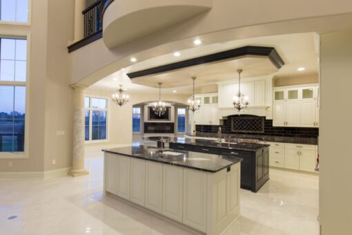 Callista kitchen with two islands and black granite