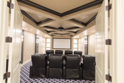 Callista lower-level home theater with leather recliners