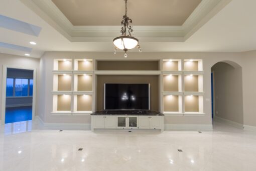 Callista loft with media wall and lit niches