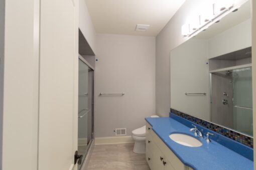 Callista bathroom with blue countertop