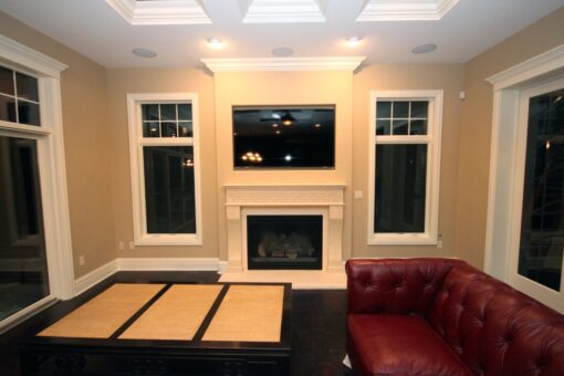 Haven hearth room with fireplace and built-ins