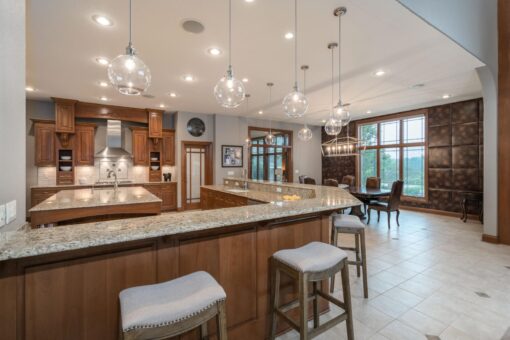 Brookridge kitchen island with seating and wood cabinetry