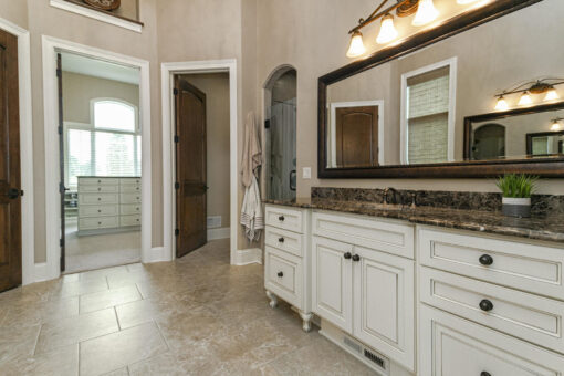 Bradon bathroom with white double vanity