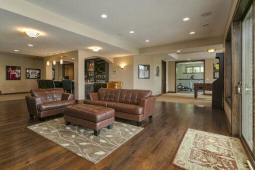 Bradon lower-level lounge with leather seating