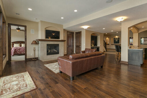 Bradon lower-level family room with fireplace