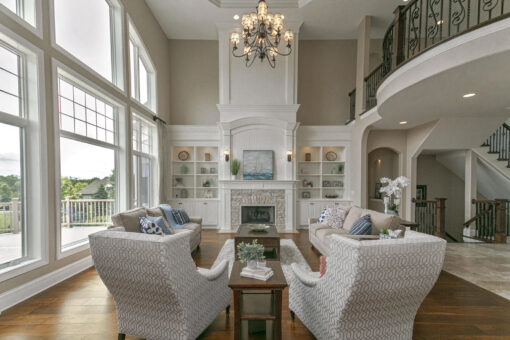 Bradon two-story great room with fireplace and built-ins