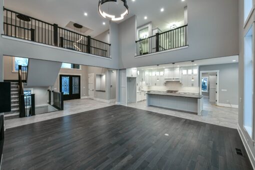 Hawks Ridge great room with balcony and view to the kitchen