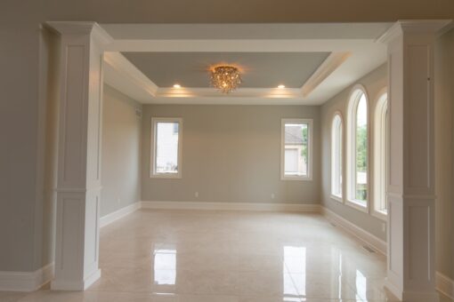 Ravenna dining room with tray ceiling and chandelier
