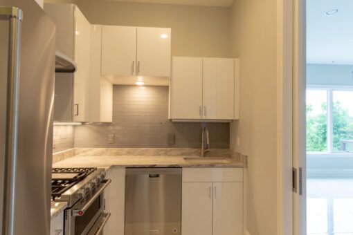Ravenna kitchen with white cabinetry and range