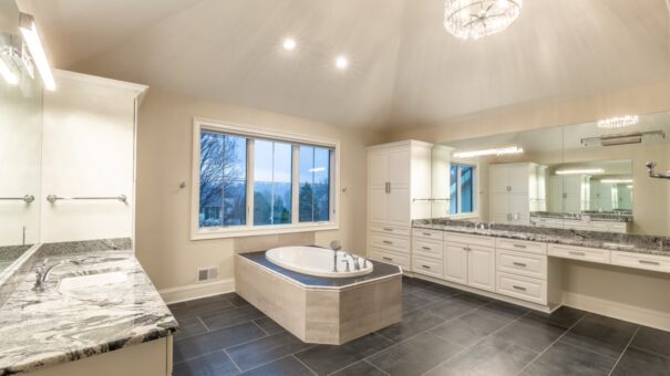 Davidson primary bath soaking tub beneath windows
