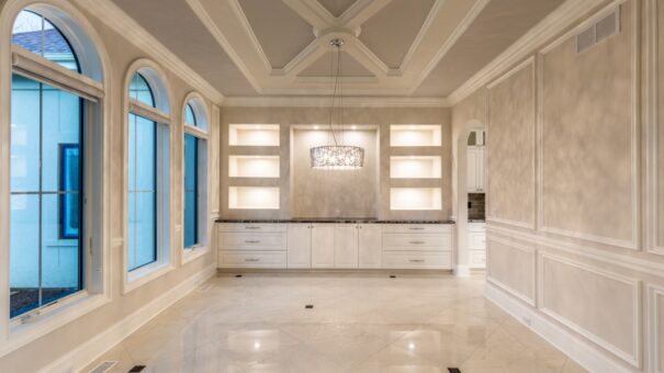 Davidson dining room with lit built-in cabinetry