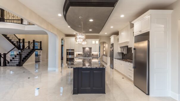 Davidson kitchen with dark island and white cabinetry