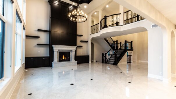 Davidson two-story great room with fireplace and staircase