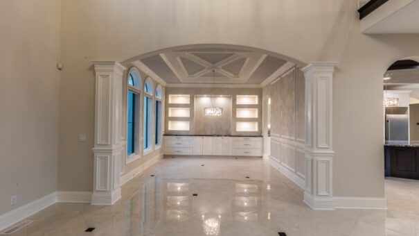 Davidson dining room with coffered ceiling and built-ins