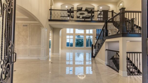 Davidson two-story foyer with balcony and arched windows