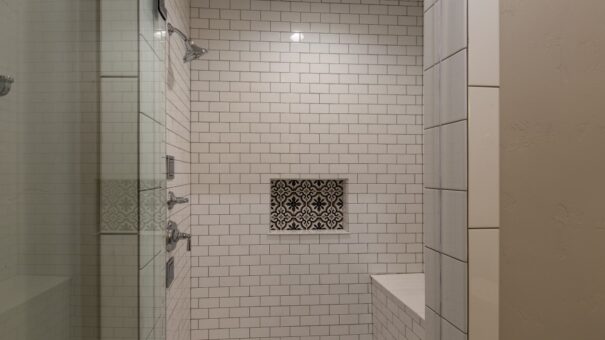 Bella Haven subway tile shower with mosaic niche