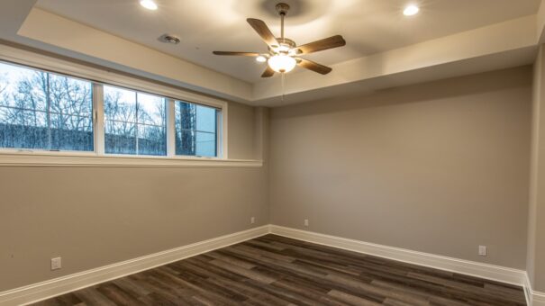 Davidson lower-level room with ceiling fan