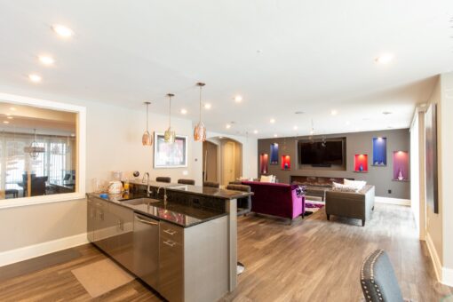Summerhill lower-level bar with pendant lights