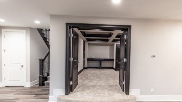 Davidson lower-level entry with dark double doors