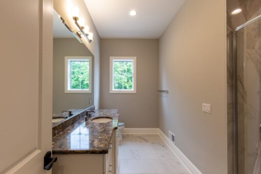 Shire bathroom vanity with two windows