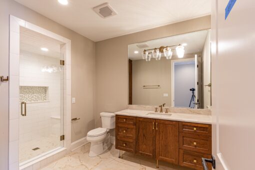 Birchwood bathroom with wood vanity