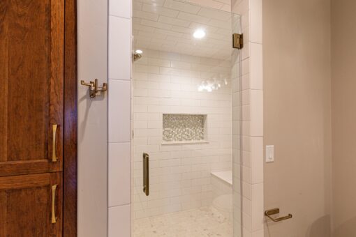 Birchwood walk-in shower with glass door