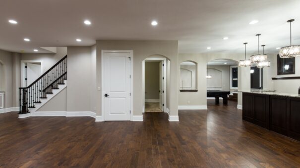 Bella Haven lower-level hallway with arched openings
