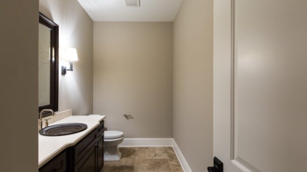 Bella Haven powder room with dark vanity