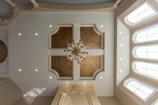 Shire coffered ceiling with chandelier