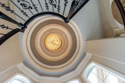 Shire circular ceiling medallion above the spiral staircase