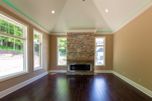 Rivendell hearth room with stone fireplace
