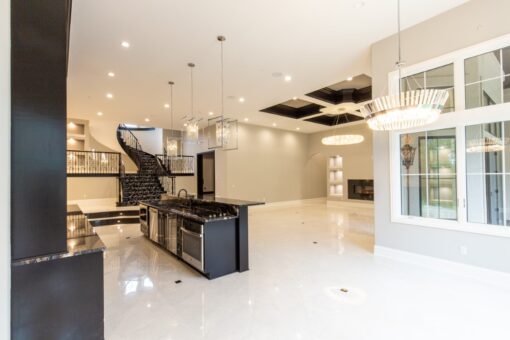 Shire lower-level kitchen and spiral staircase