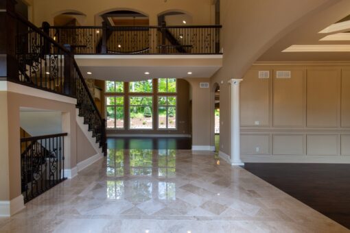 Rivendell two-story foyer with balcony and window wall