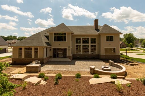 Rivendell rear elevation with patio and fire pit
