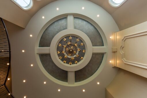 Grand Haven circular ceiling detail with chandelier