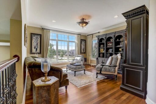 Talon home office with dark wood built-ins