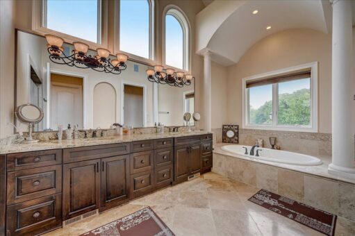 Edington primary bath double vanity and soaking tub