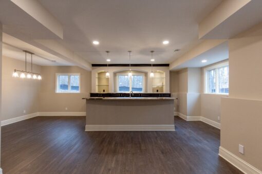 Woodview lower-level bar and family room