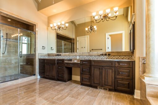 Presidio primary bath long dark vanity with makeup area