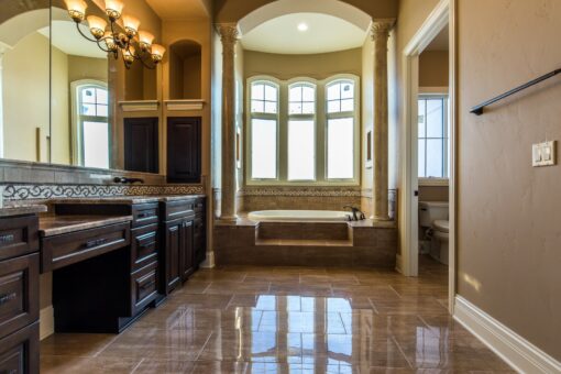 Presidio primary bath tub in a window alcove