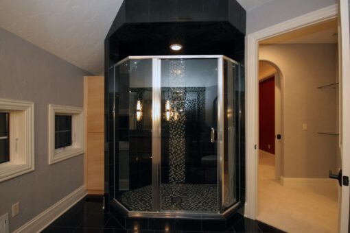 Haven glass shower with mosaic tile