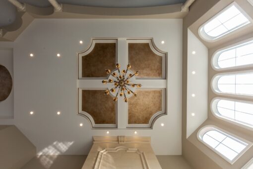 Shire coffered ceiling with chandelier