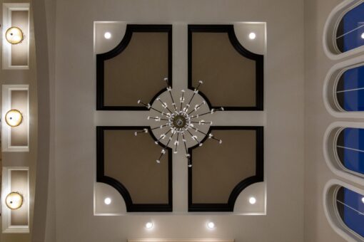 Vizzini coffered ceiling with chandelier